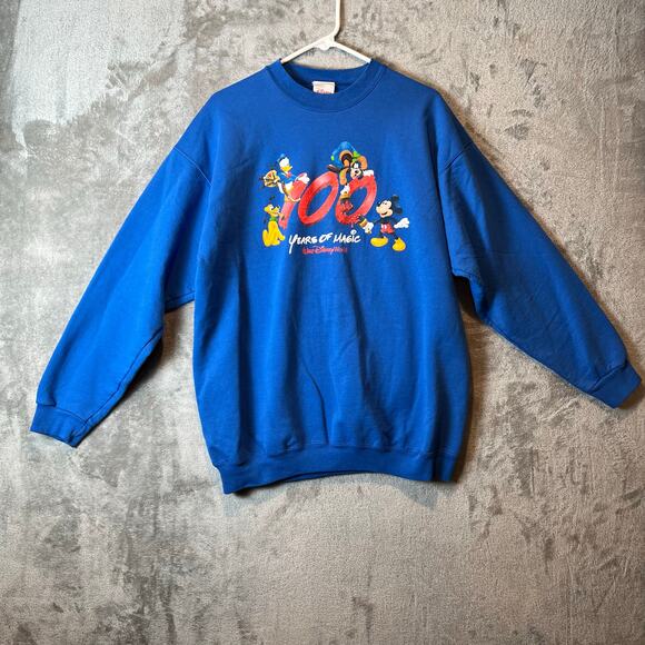 Vintage Disney Walt Disney World 100 Years of Magic Sweatshirt Size Large Blue - Picture 1 of 6